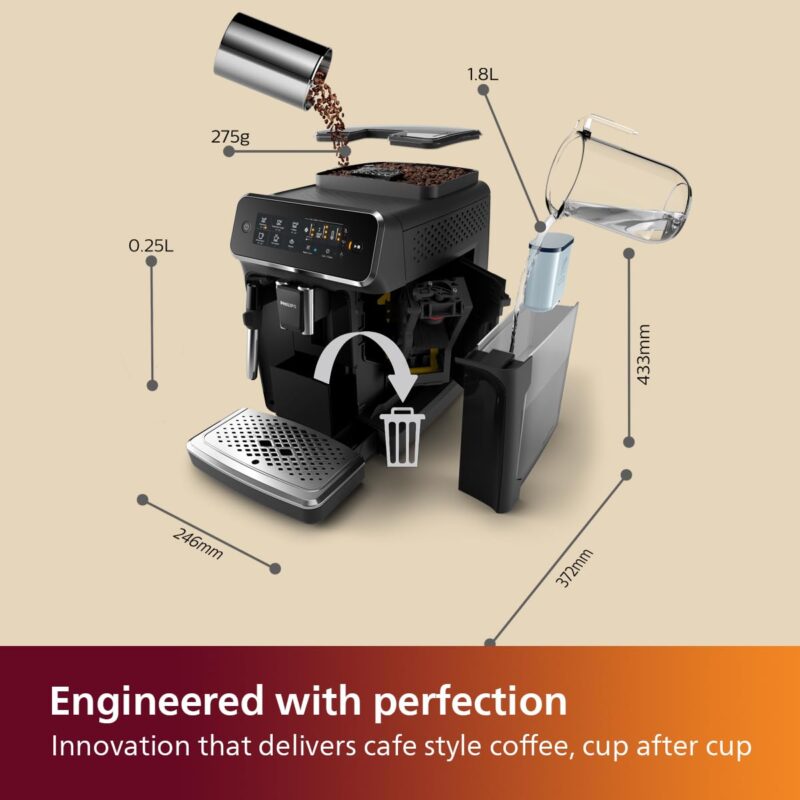 Philips 2200 Series EP2220/10 – Fully Automatic Espresso Machine with Pannarello Frother, Ceramic Grinder & AquaClean Filter (Matte Black) - Image 42