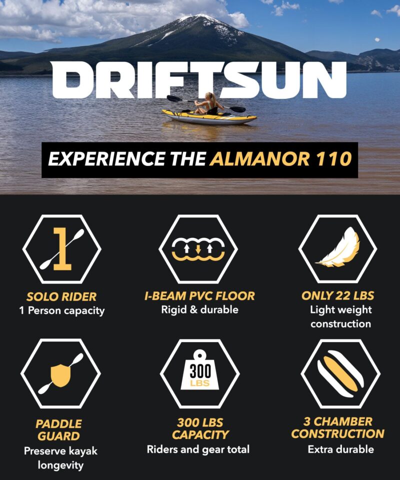 Driftsun Almanor Inflatable Touring Kayak – 1 & 2 Person EVA Padded Seats, High Back Support, Paddle & Pump - Image 10