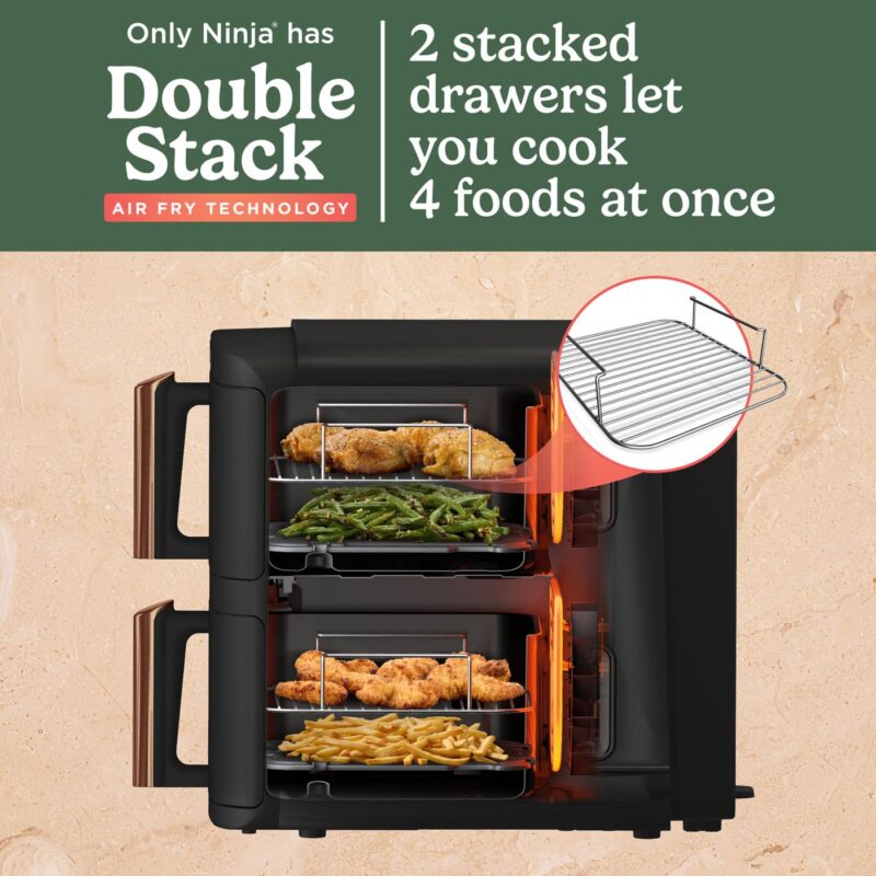 Ninja SL300UK Double Stack Air Fryer - Vertical Dual Zone, 7.6L, 2 Drawers & Racks, 6 Cooking Functions, Space Saving Design, Black - Image 4