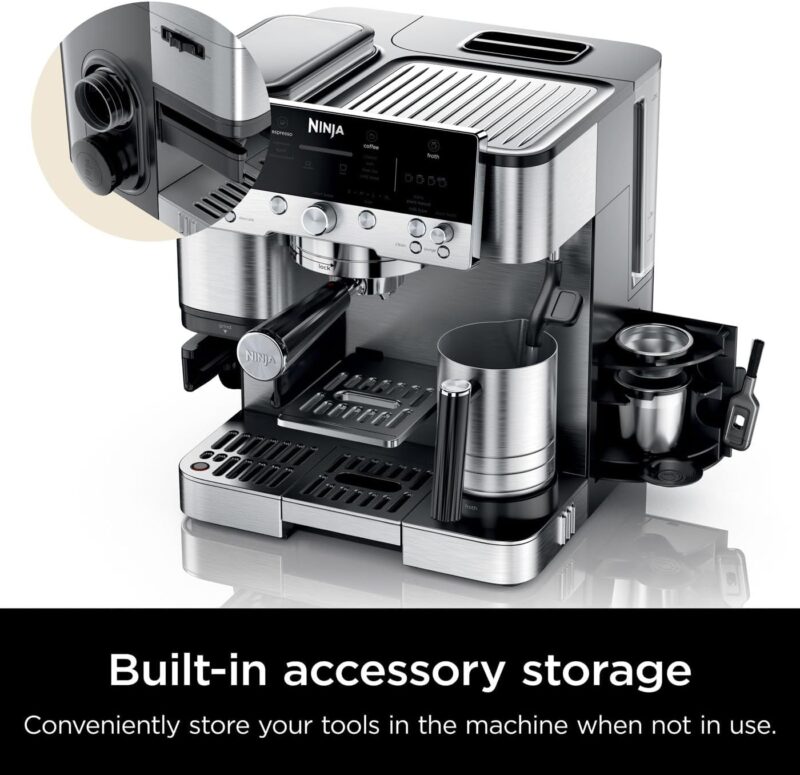 Ninja Luxe Premier ES601UK – 3-in-1 Espresso, Cold Brew & Filter Coffee Machine with Built-In Grinder & Milk Frother (Silver) - Image 5