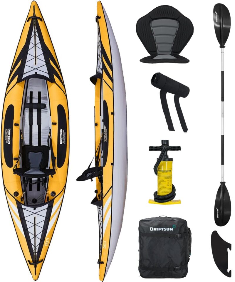 Driftsun Almanor Inflatable Touring Kayak – 1 & 2 Person EVA Padded Seats, High Back Support, Paddle & Pump - Image 2