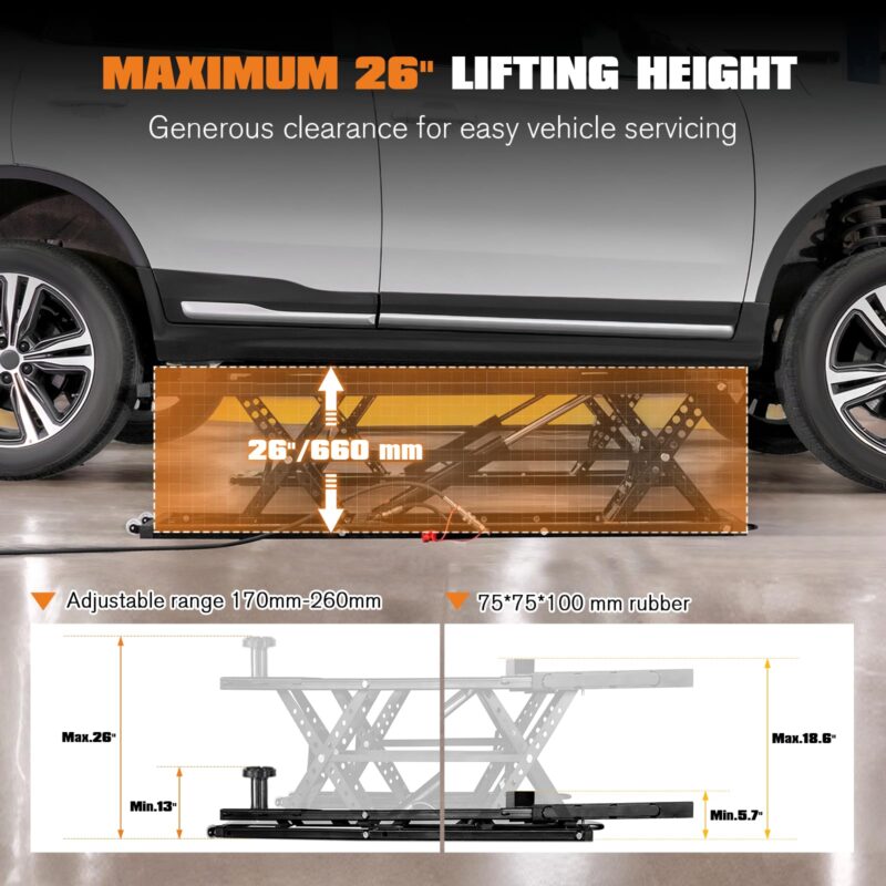 Albott 7000 lb (3200 kg) Portable Car Lift – Heavy-Duty Scissor Jack for Home Garage & Shop, 28″ / 71 cm Max Lift Height – Universal Fit, Steel Frame, Wheeled, Foldable - Image 4