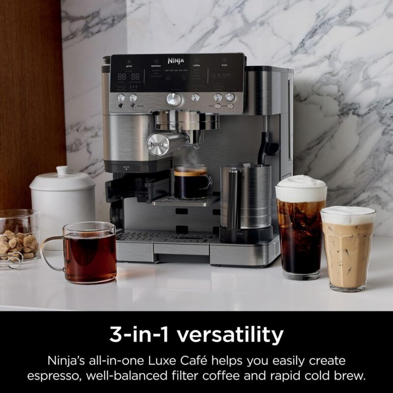 Ninja Luxe Premier ES601UK – 3-in-1 Espresso, Cold Brew & Filter Coffee Machine with Built-In Grinder & Milk Frother (Silver) - Image 6