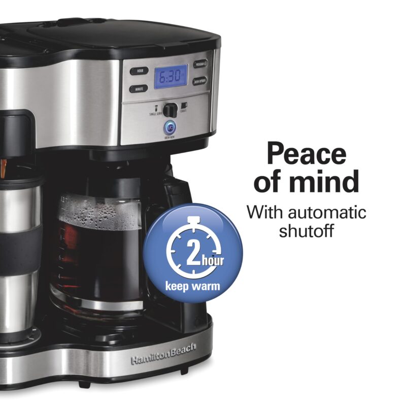 Hamilton Beach 2-Way Coffee Maker – 12-Cup Programmable Drip Machine & Single Serve Brewer, Auto Pause & Pour, Eco-Friendly, Dual Water Reservoirs, Black (49980R) - Image 6